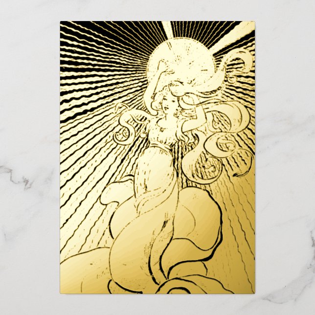 Jugendstil-Girl mit leuchtendem Star Quinceñera Folieneinladung (Vorderseite)