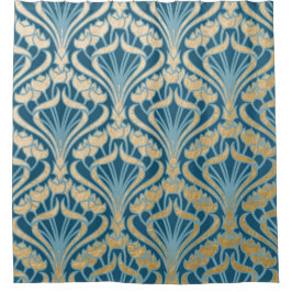 Jugendstil,Gold,aquamarin,Muster,Damast,Viktoriani Duschvorhang