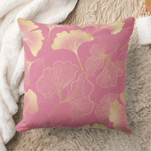 Jugendstil Gold Ginkgo Blatt Schimmerndes Muster Kissen