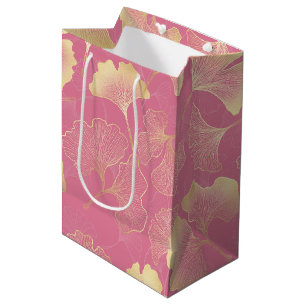 Jugendstil Gold Ginkgo Blatt Schimmerndes Muster Mittlere Geschenktüte