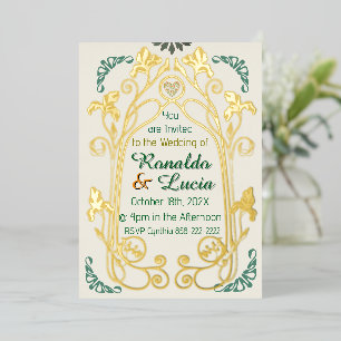 Jugendstil Gold Grüne Botanische Einladung
