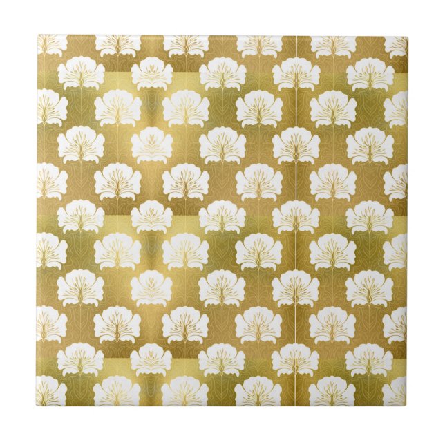 Jugendstil, Gold & Weiß, Muster, Vintag, Deko, t Fliese (Vorderseite)