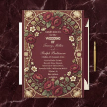 Jugendstil Goldene Burgunderrosen Elegante Hochzei