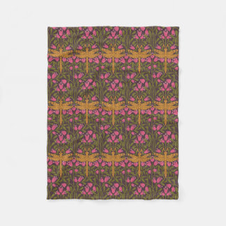 Jugendstil goldene Libelle rosa Blumenmuster Fleecedecke