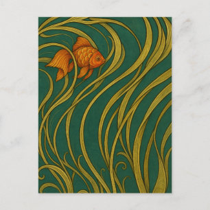 Jugendstil-Goldfisch-Karten mit Falz Postkarte