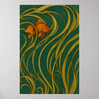 Jugendstil-Goldfisch-Karten mit gefalteter Grußkar
