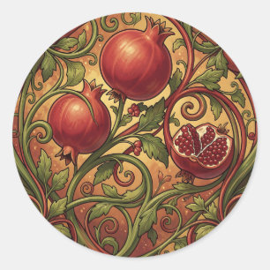 Jugendstil-Granatapfel-Ornamentmuster Runder Aufkleber