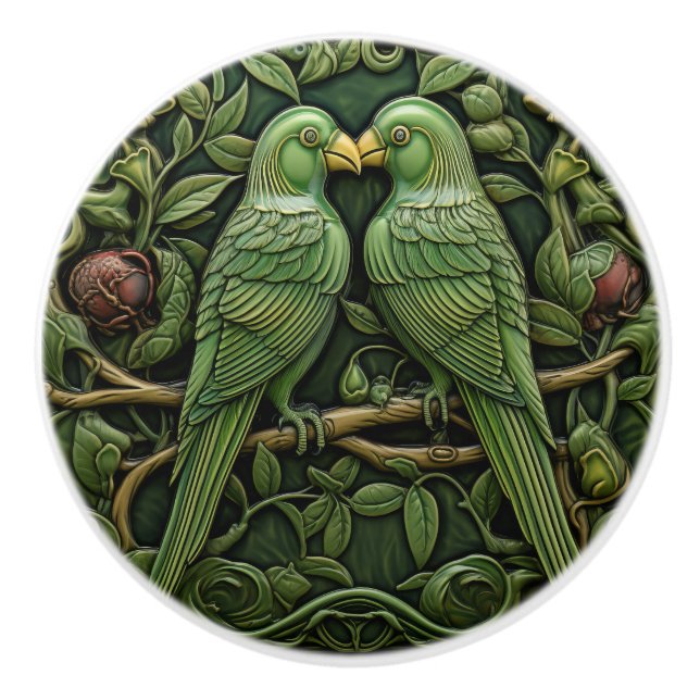 Jugendstil Grüne Vögel Antike Inspirierte Natur Keramikknauf (Vorderseite)