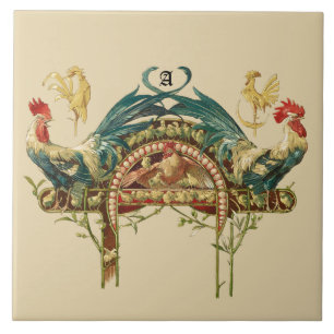 Jugendstil-Hähne & Hühner Fliese
