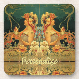 Jugendstil-heiße Schokoladenblütenwerbung Getränkeuntersetzer