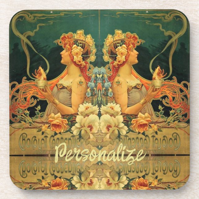 Jugendstil-heiße Schokoladenblütenwerbung Getränkeuntersetzer (Vorderseite)