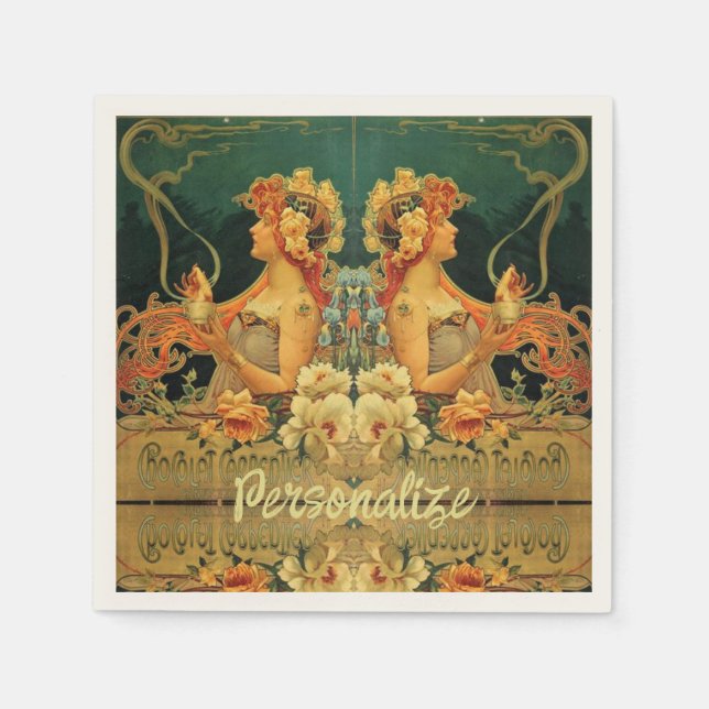 Jugendstil-heiße Schokoladenwerbung einzigartig Serviette (Vorderseite)