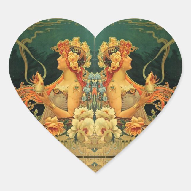 Jugendstil-heiße Schokoladenwerbung Hingre Herz-Aufkleber (Vorderseite)