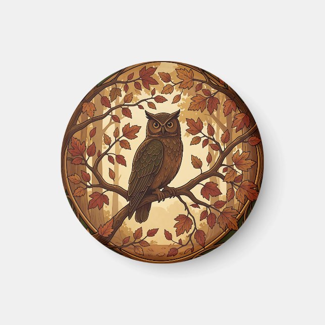 Jugendstil Herbst Eule Wald  Magnet (Vorne)