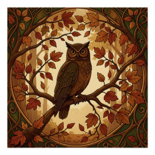 Jugendstil Herbst Eule Wald Poster