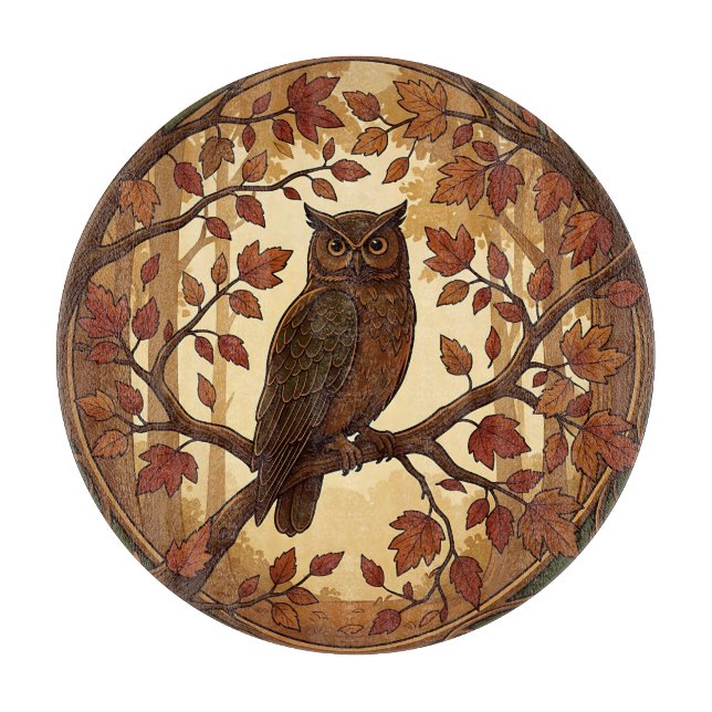 Jugendstil Herbst Eule Wald  Schneidebrett (Vorderseite)