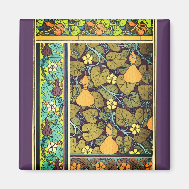 Jugendstil Herbst florale elegante Gourmet lila Magnet (Vorne)