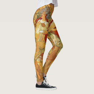 Jugendstil Herbst Goldbraun Alphonse Mucha Leggings