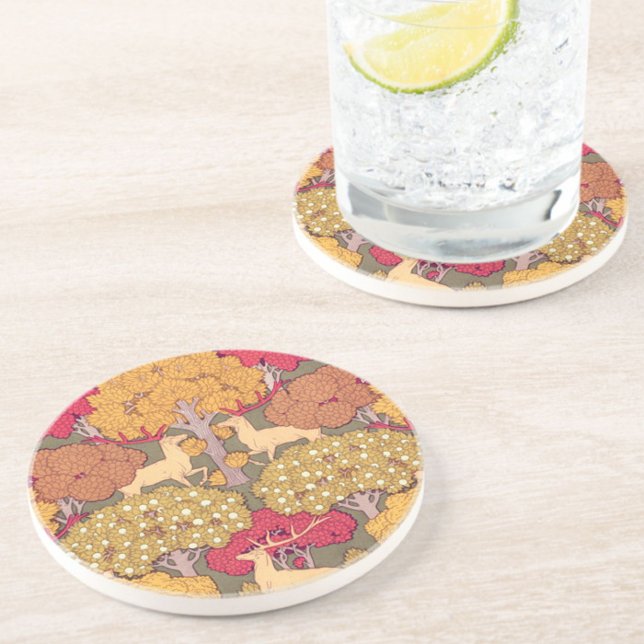 Jugendstil Herbstapfelhirsche fallen Verneuil Getränkeuntersetzer (Von Creator hochgeladen)