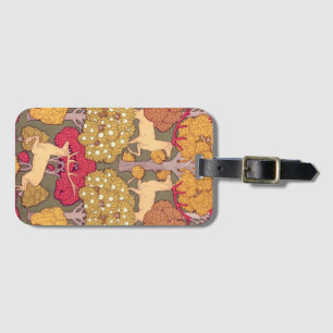 Jugendstil Herbstbäume und Hirsche fallen Verneuil Gepäckanhänger