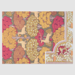 Jugendstil Herbstbäume und Hirsche Vintage Herbst Seidenpapier