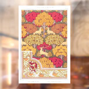 Jugendstil-Herbstbäume und Hirsche Vintager Fall Fensteraufkleber