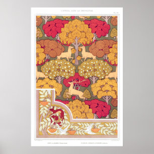 Jugendstil-Herbstbäume und Hirsche Vintager Fall Poster