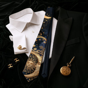 Jugendstil Himmelsgold Sonne Mond Mitternachtsblau Krawatte