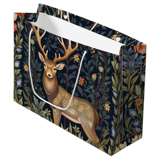 Jugendstil-Hirsch im Garten Große Geschenktüte (Vorderseite Schrägansicht)