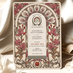 Jugendstil-Hochzeit Burgund und Elfenbein Blumen Einladung