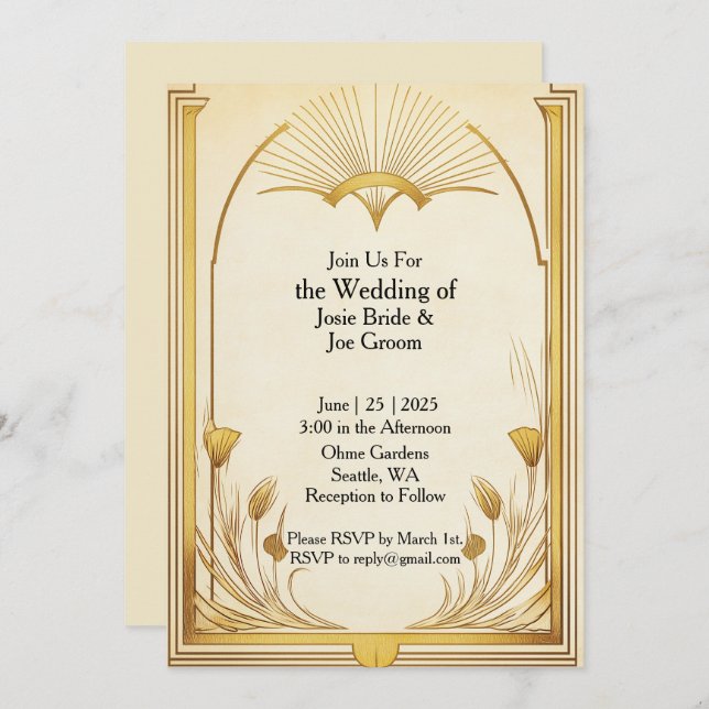 Jugendstil-Hochzeit Einladung (Vorne/Hinten)