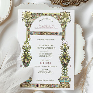 Jugendstil-Hochzeit Gold Pastellbogen Einladung
