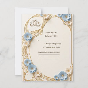 Jugendstil Hochzeit RSVP Karte Pastellblau Gold