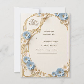 Jugendstil Hochzeit RSVP Karte Pastellblau Gold