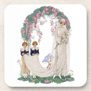 Jugendstil-Hochzeitsillustration – Vintage-Braut Getränkeuntersetzer