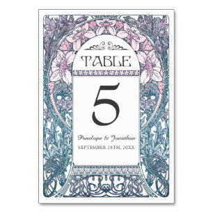 Jugendstil-Hochzeitskarten (Set #8) Tischnummer