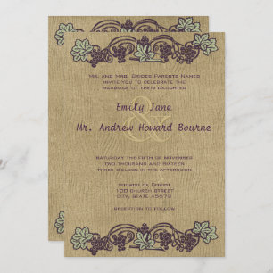 Jugendstil-Holz Vintag Weinberg Hochzeit Einladung