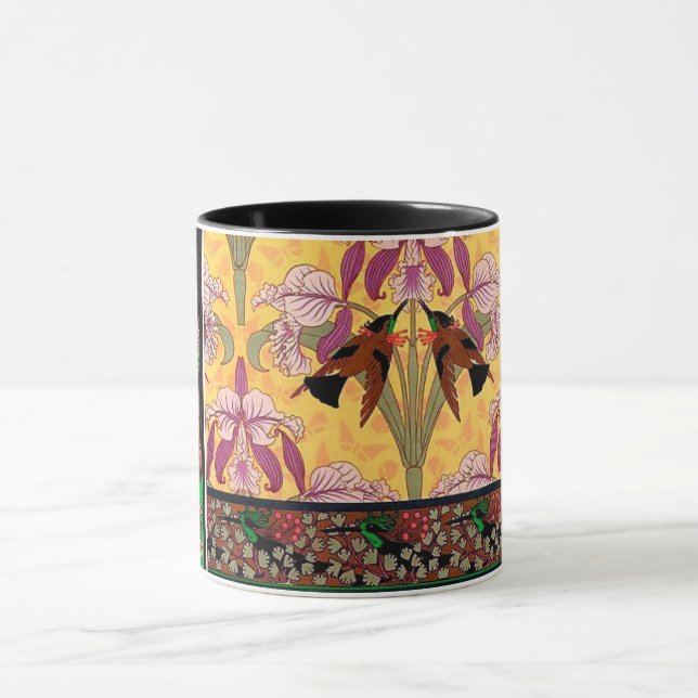 Jugendstil-Hummingvogel und Blume-Fliesenmuster Tasse (Zentrum)
