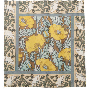 Jugendstil-Illustration Mohn Gelbe Blume Duschvorhang