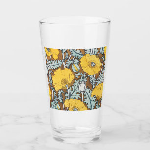 Jugendstil-Illustration Mohn Gelbe Blume Glas