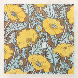 Jugendstil-Illustration Mohn Gelbe Blume Glasuntersetzer