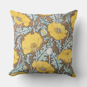 Jugendstil-Illustration Mohn Gelbe Blume Kissen