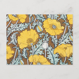 Jugendstil-Illustration Mohn Gelbe Blume Postkarte