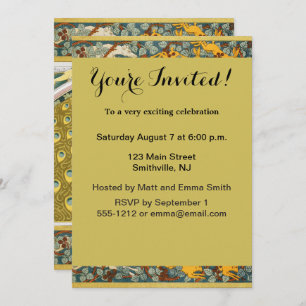 Jugendstil im Pfauenstil - runder, aufwändiger Ent Einladung