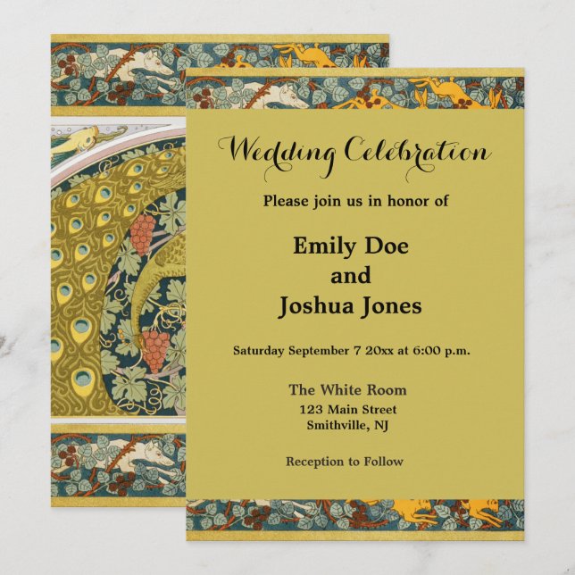 Jugendstil im Pfauenstil - runder, aufwändiger Ent Einladung (Vorne/Hinten)