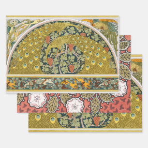 Jugendstil im Pfauenstil - runder, aufwändiger Ent Geschenkpapier Set