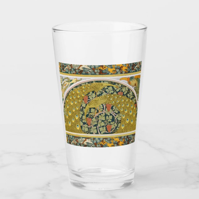 Jugendstil im Pfauenstil - runder, aufwändiger Ent Glas (Vorderseite)