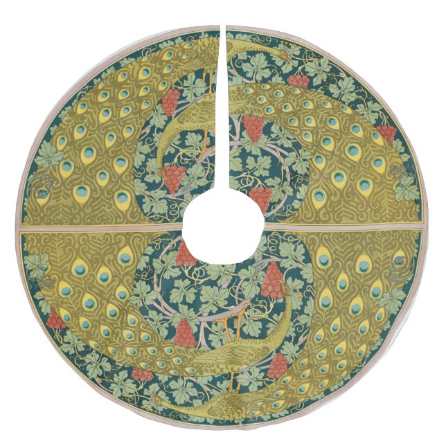 Jugendstil im Pfauenstil - runder, aufwändiger Ent Polyester Weihnachtsbaumdecke (Vorderseite)