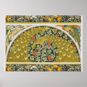 Jugendstil im Pfauenstil - runder, aufwändiger Ent Poster