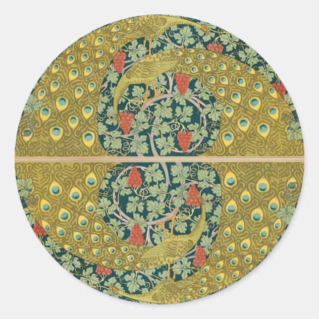 Jugendstil im Pfauenstil - runder, aufwändiger Ent Runder Aufkleber (Vorderseite)